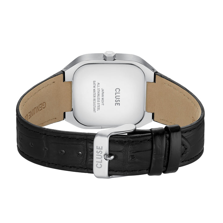 CLUSE Quadrus Black Leather/Silver Watch CW25703