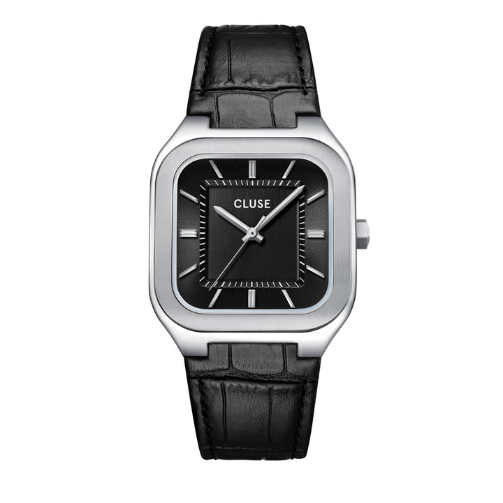 CLUSE Quadrus Black Leather/Silver Watch CW25703