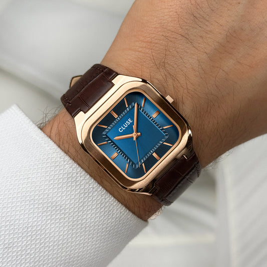 CLUSE Quadrus Leather, Blue, Rose Gold Colour Watch CW25705