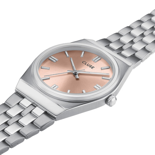 CLUSE Retro 70's Steel Silver Link/Light Salmon
