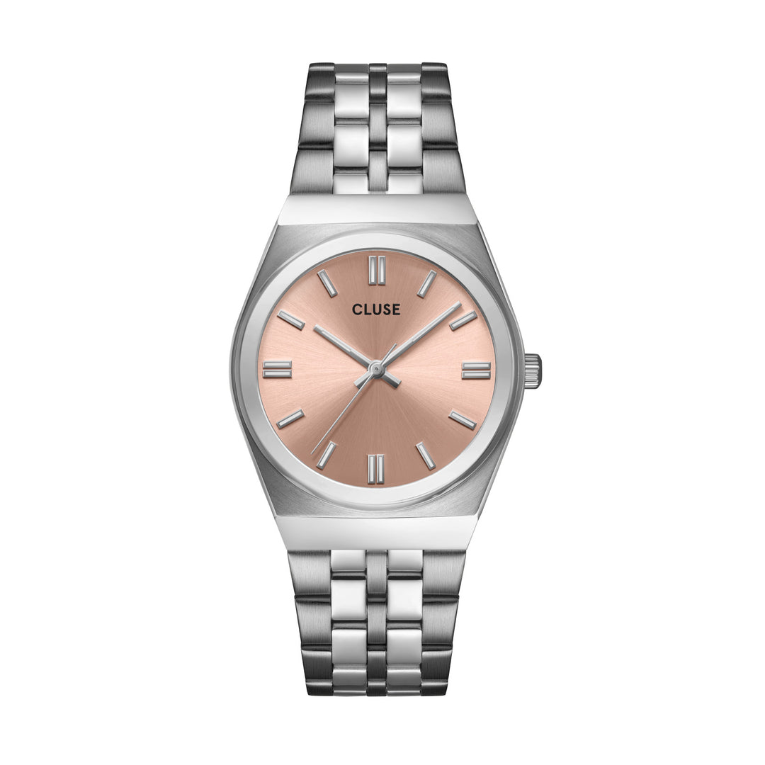 CLUSE Retro 70's Steel Silver Link/Light Salmon