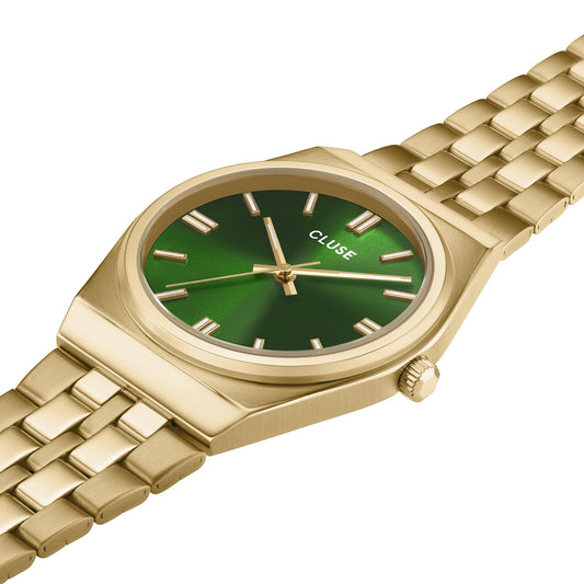 CLUSE Retro 70's Steel Gold Link/Forest Green