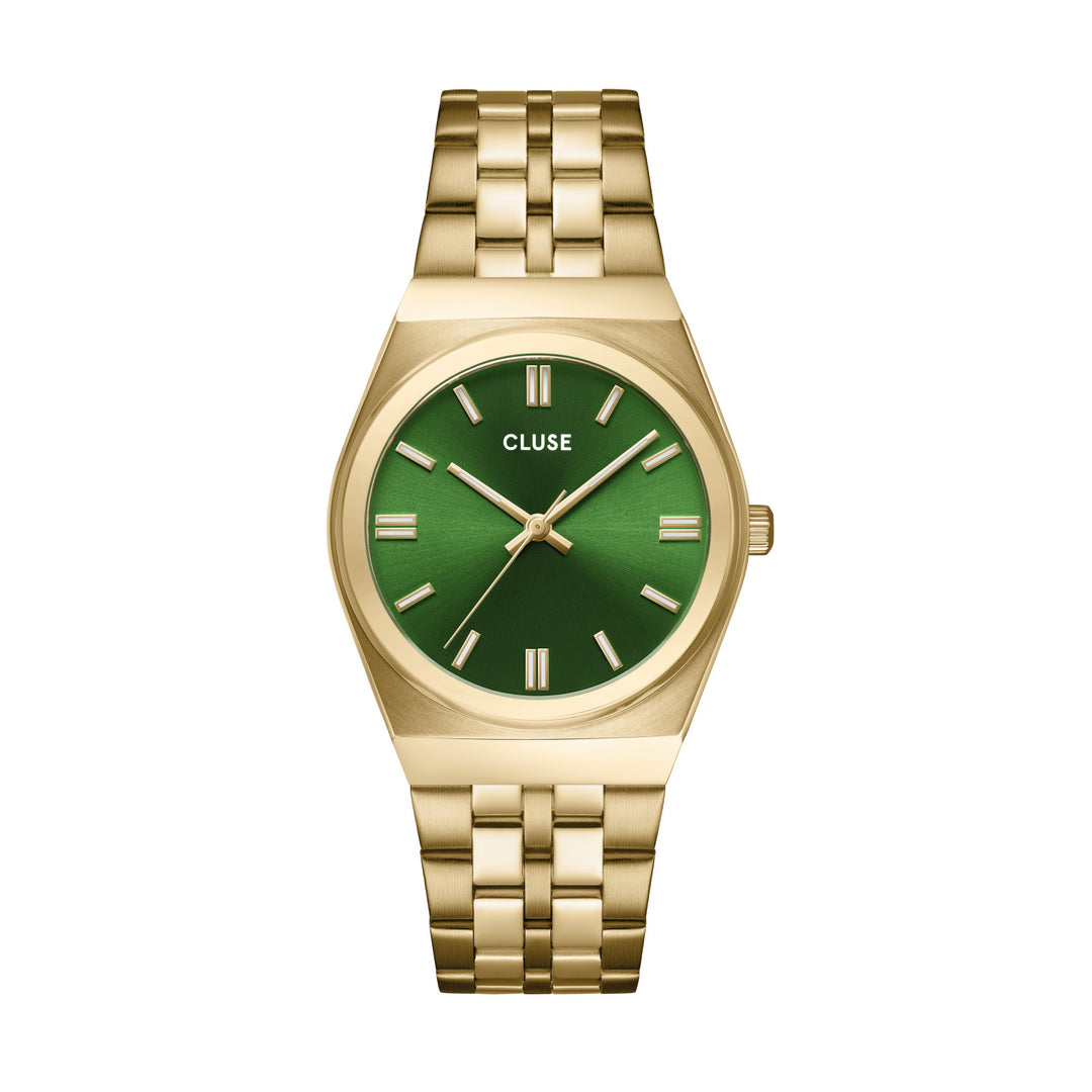 CLUSE Retro 70's Steel Gold Link/Forest Green