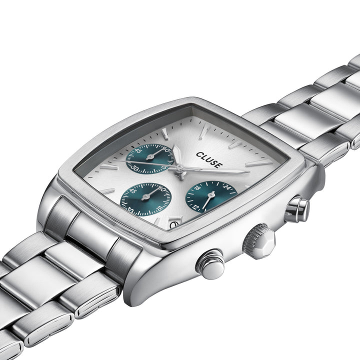 CLUSE Quartaut Chrono Silver Blue/Silver Link