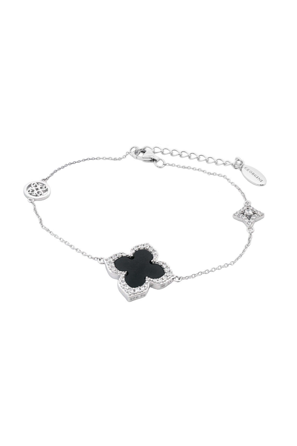 GEORGINI MIDNIGHT VELVET BLACK AGATE FAIRWATER BRACELET SILVER