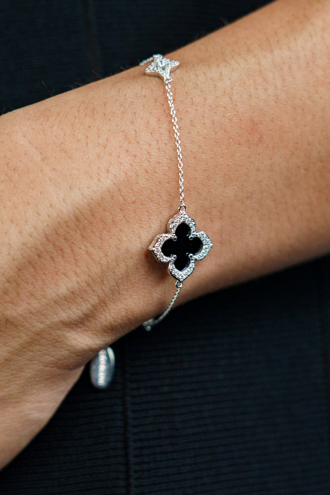 GEORGINI MIDNIGHT VELVET BLACK AGATE FAIRWATER BRACELET SILVER