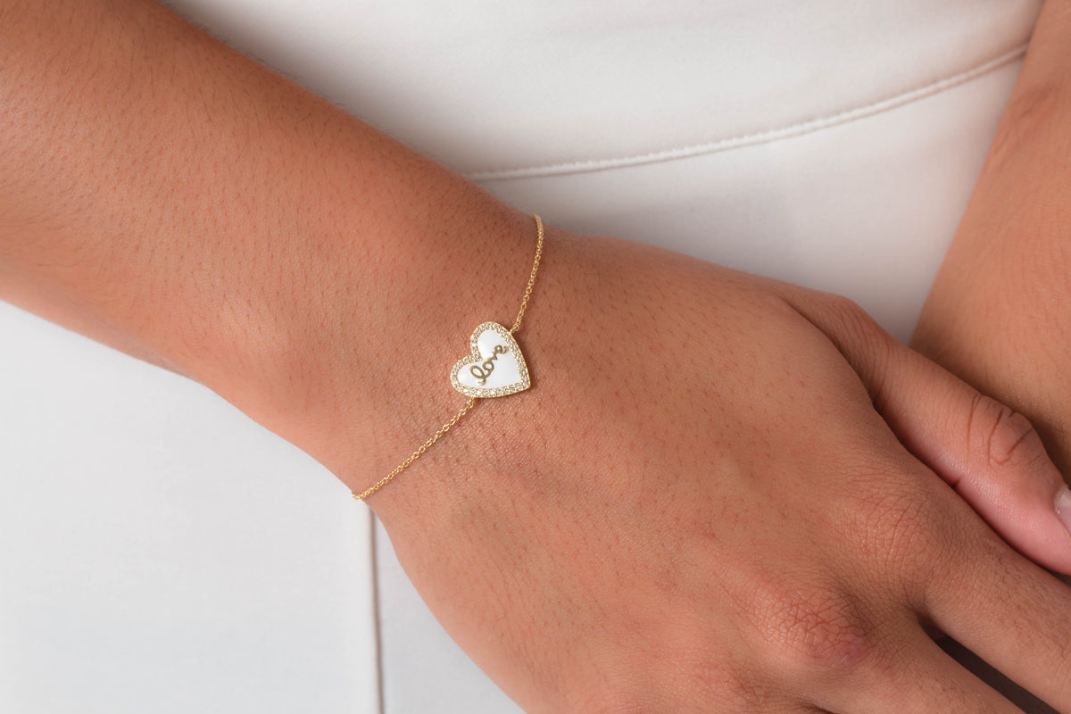 REFLECTION ENAMEL LOVE HEART BRACELET GOLD