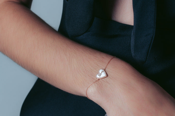 REFLECTION ENAMEL LOVE HEART BRACELET ROSE GOLD