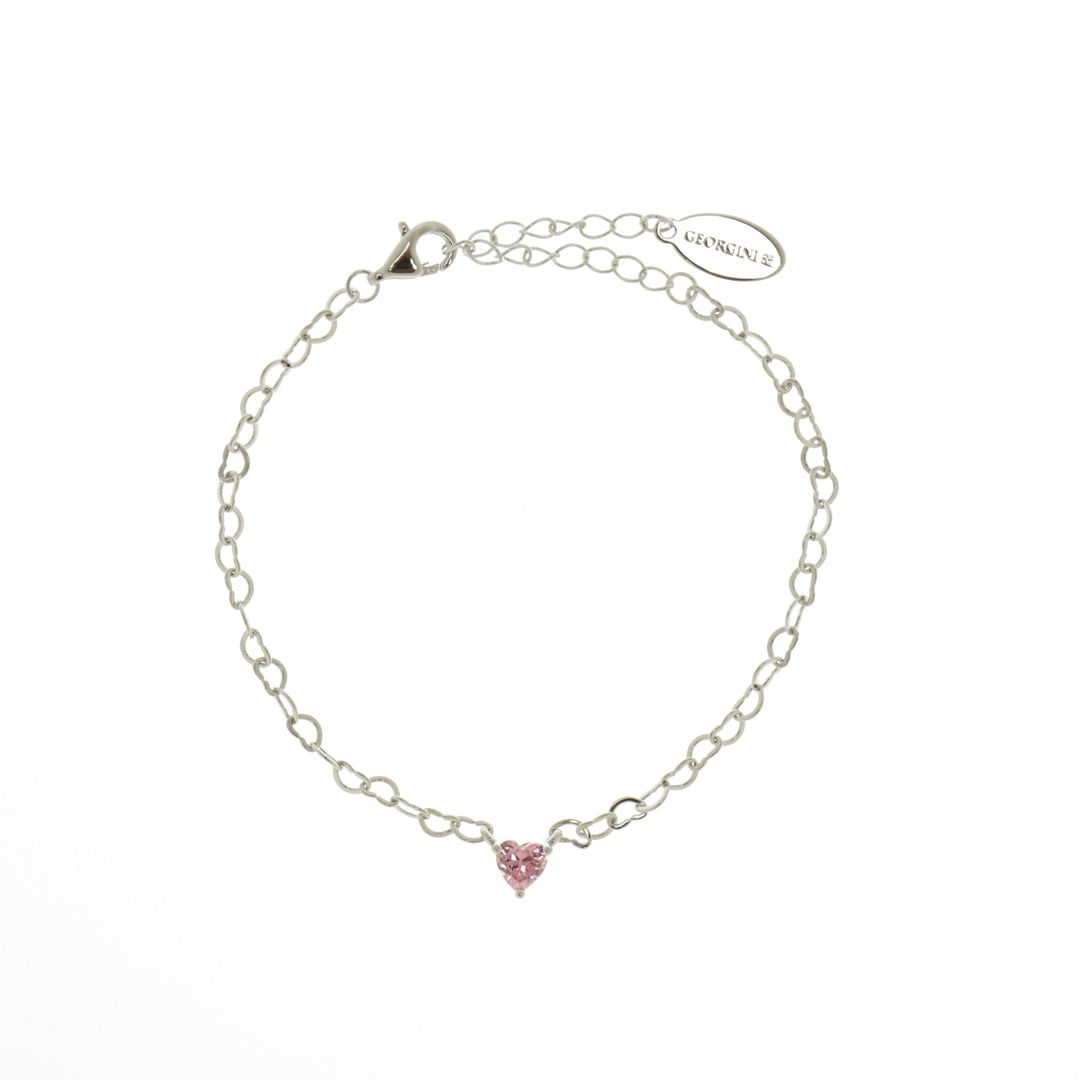 SWEETHEART HEART CHAIN BRACELET PINK SILVER