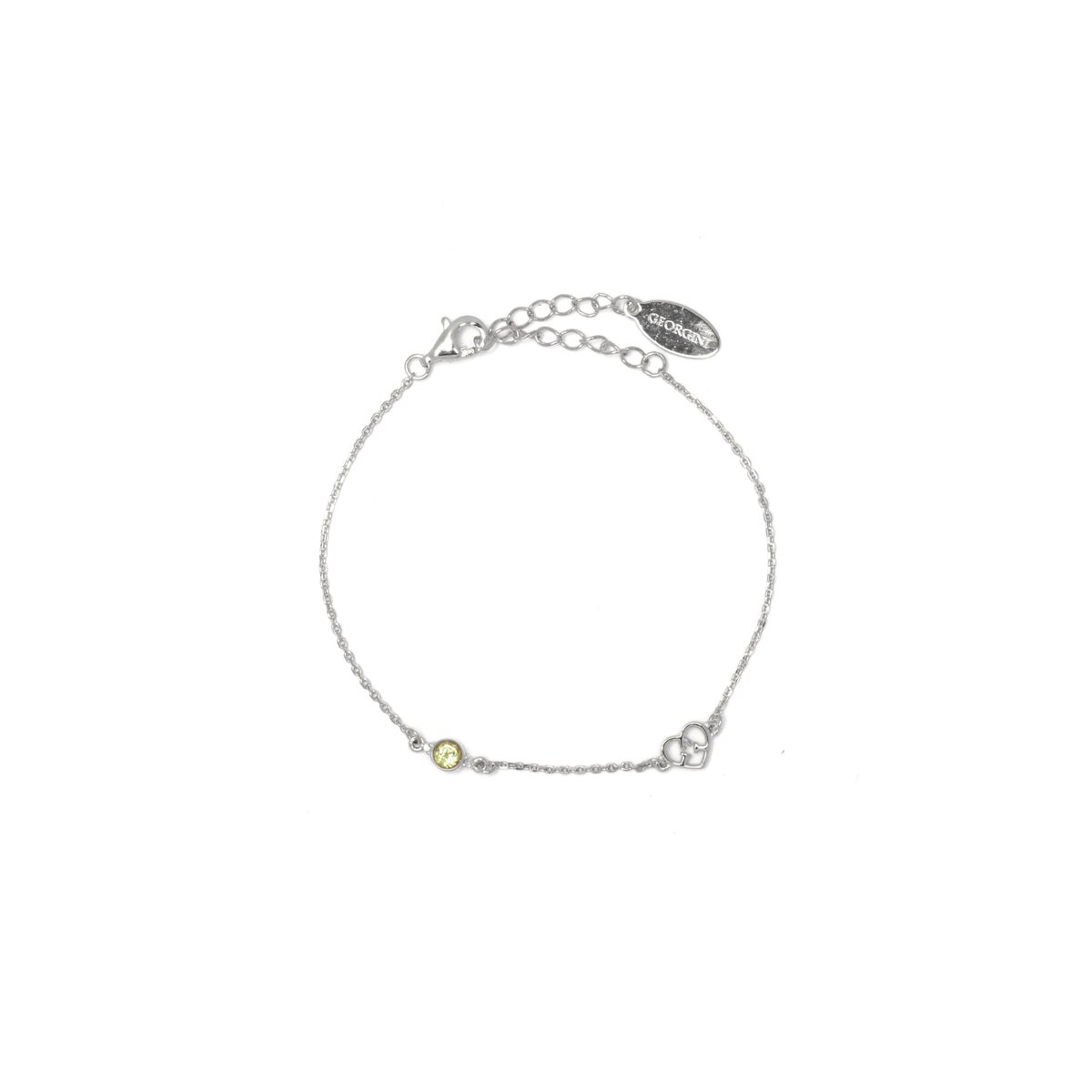 NATURAL PERIDOT AND TWO NATURAL DIAMOND AUGUST BRACELET SILVER