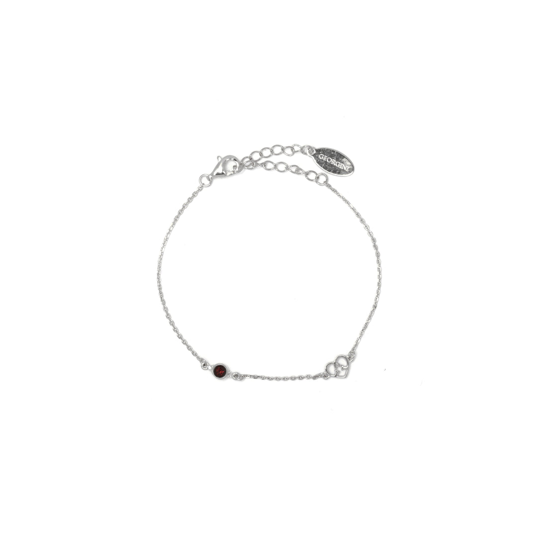 NATURAL GARNET AND TWO NATURAL DIAMOND JANUARY BRACELET SILVER