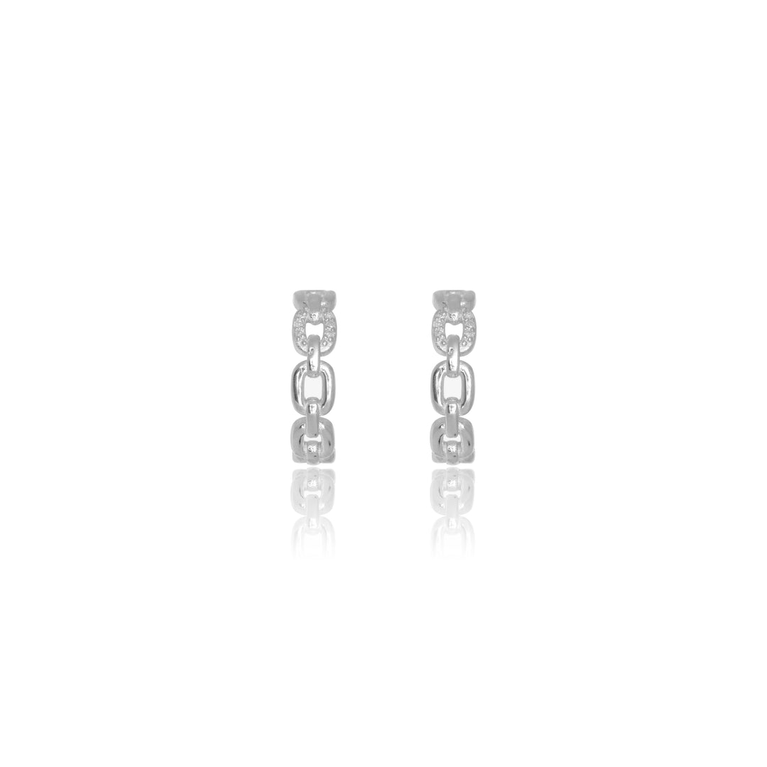 TWELVE NATURAL DIAMOND LINK EARRINGS SILVER