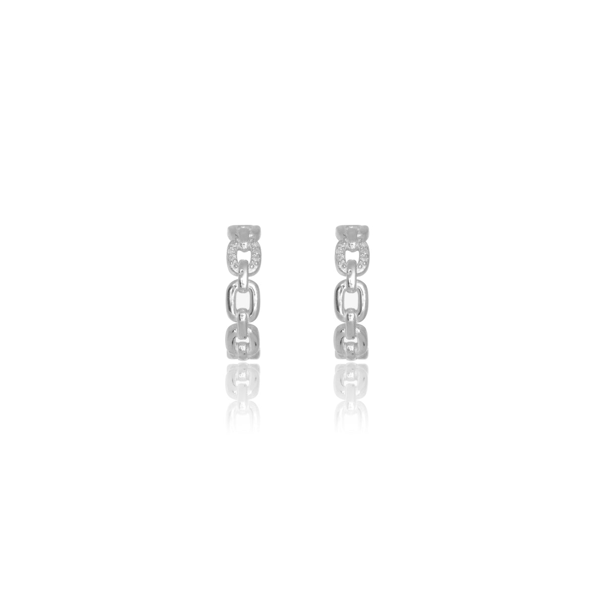 TWELVE NATURAL DIAMOND LINK EARRINGS SILVER
