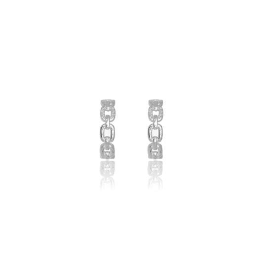 TWELVE NATURAL DIAMOND LINK EARRINGS SILVER