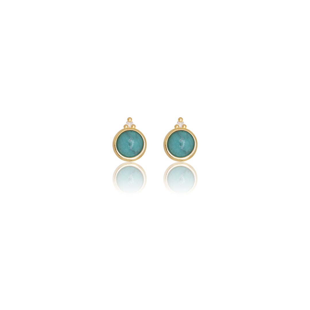 NATURAL TURQUOISE AND TWO NATURAL DIAMOND DECEMBER EARRINGS GOLD