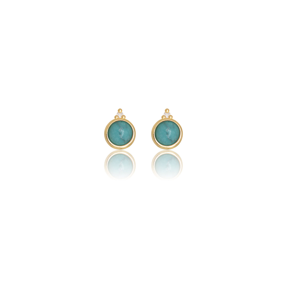 NATURAL TURQUOISE AND TWO NATURAL DIAMOND DECEMBER EARRINGS GOLD