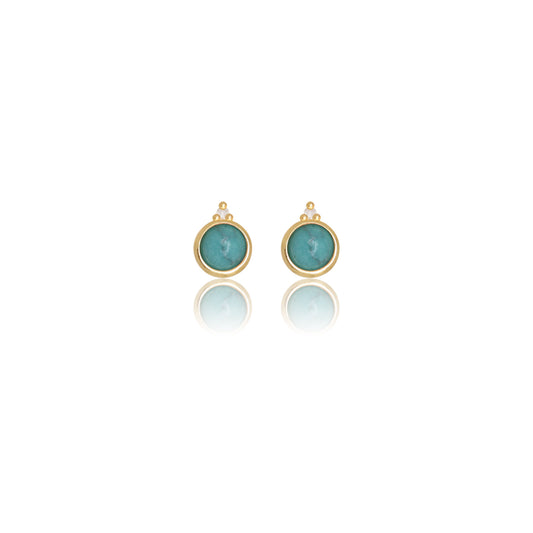 NATURAL TURQUOISE AND TWO NATURAL DIAMOND DECEMBER EARRINGS GOLD