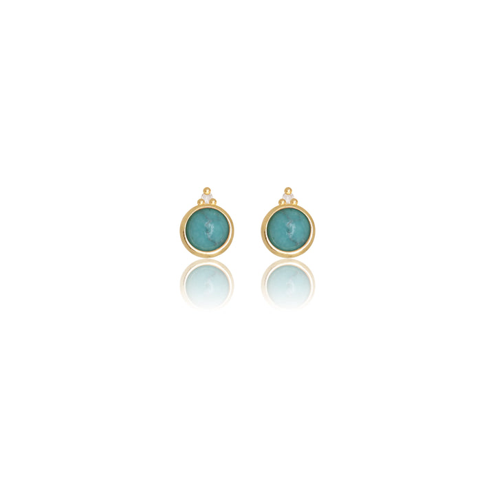 NATURAL TURQUOISE AND TWO NATURAL DIAMOND DECEMBER EARRINGS GOLD