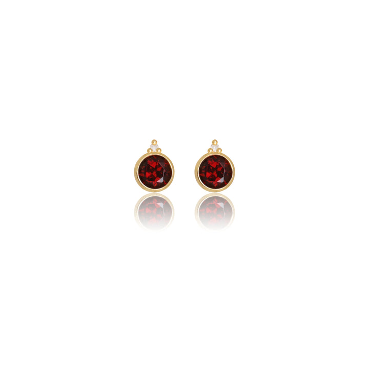 NATURAL GARNET AND TWO NATURAL DIAMOND JANUARY EARRINGS GOLD
