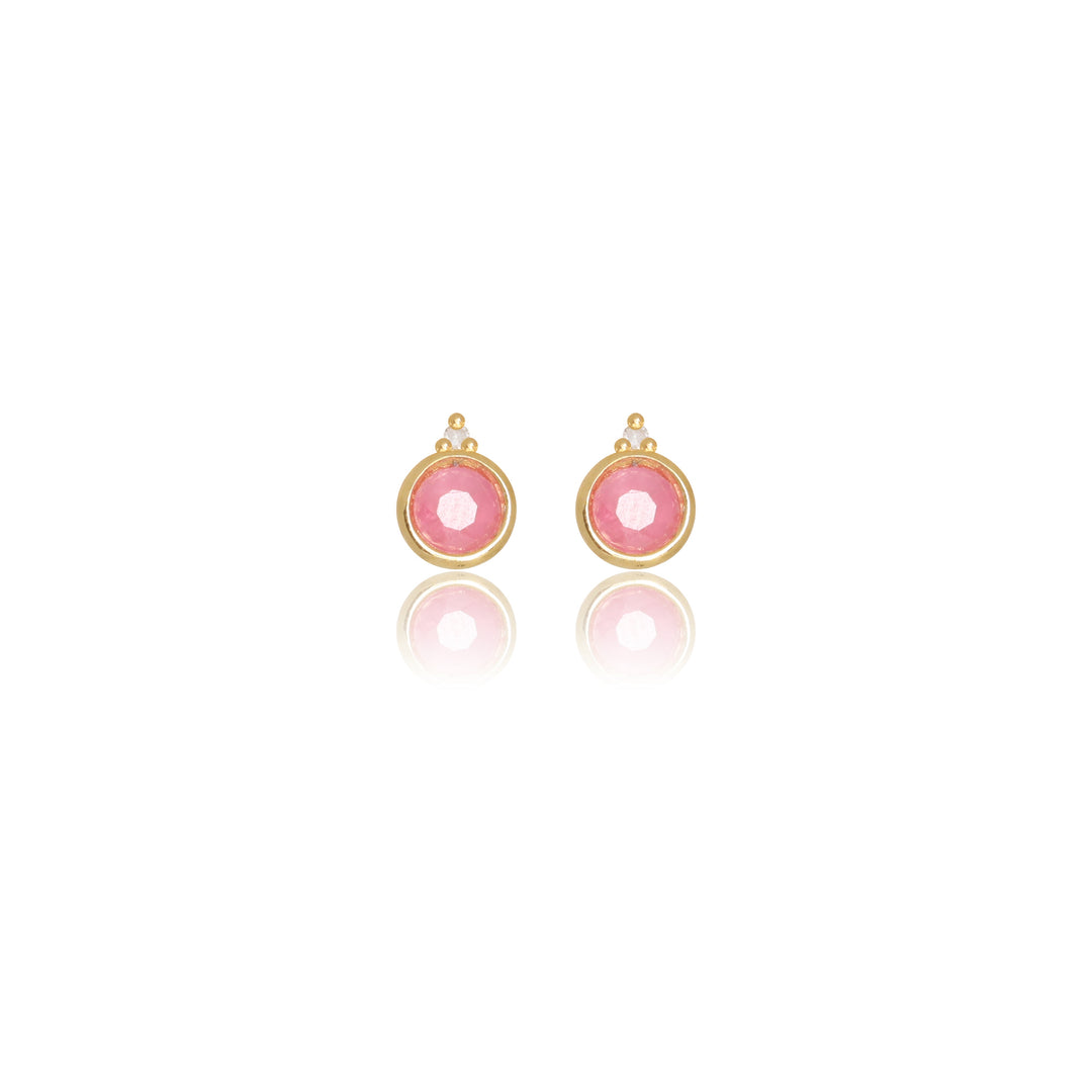 NATURAL RUBY AND TWO NATURAL DIAMOND JULY EARRINGS GOLD