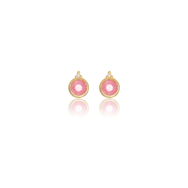 NATURAL RUBY AND TWO NATURAL DIAMOND JULY EARRINGS GOLD