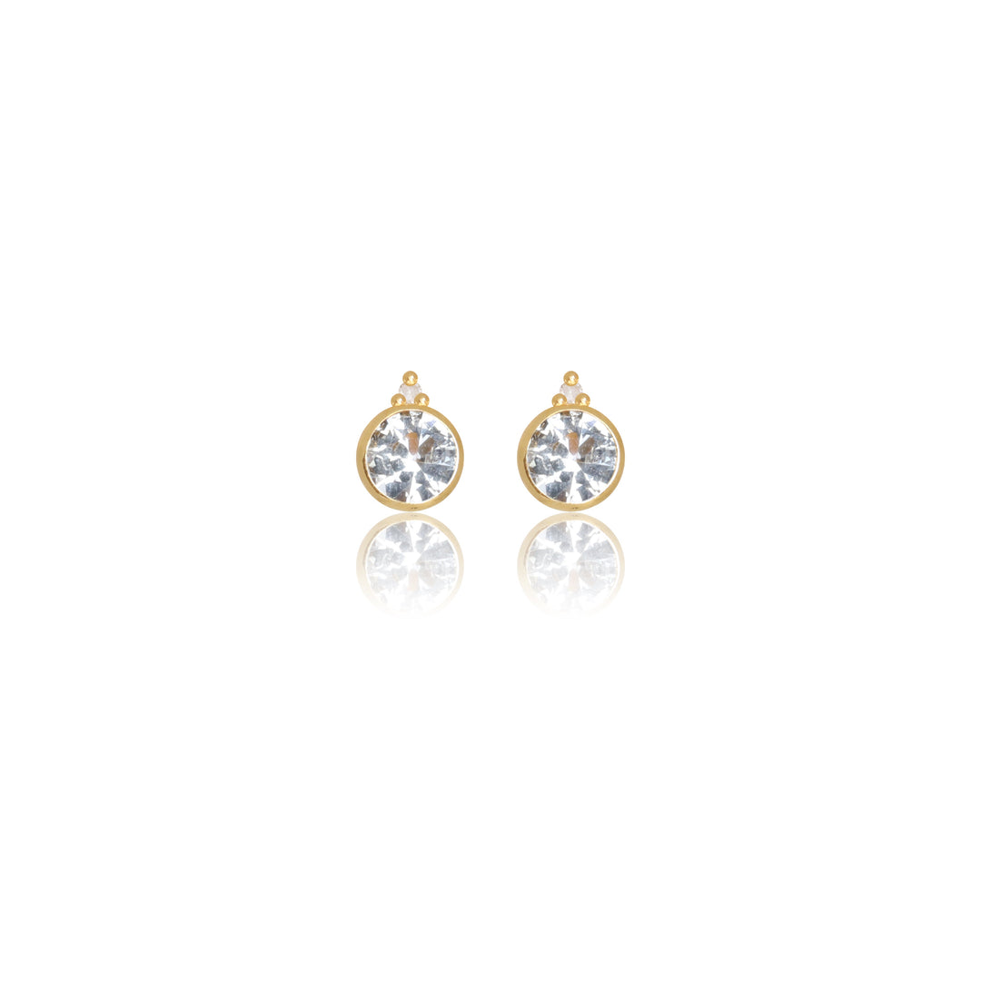 NATURAL AQUAMARINE AND TWO NATURAL DIAMOND MARCH EARRINGS GOLD