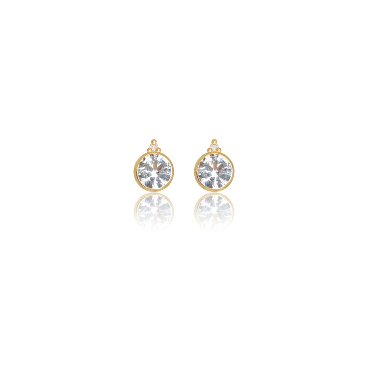 NATURAL AQUAMARINE AND TWO NATURAL DIAMOND MARCH EARRINGS GOLD