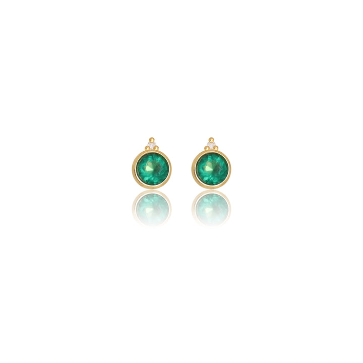 NATURAL GREEN AGATE AND TWO NATURAL DIAMOND MAY EARRINGS GOLD