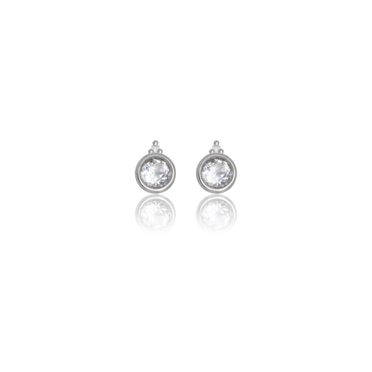 NATURAL TOPAZ AND TWO NATURAL DIAMOND APRIL EARRINGS SILVER
