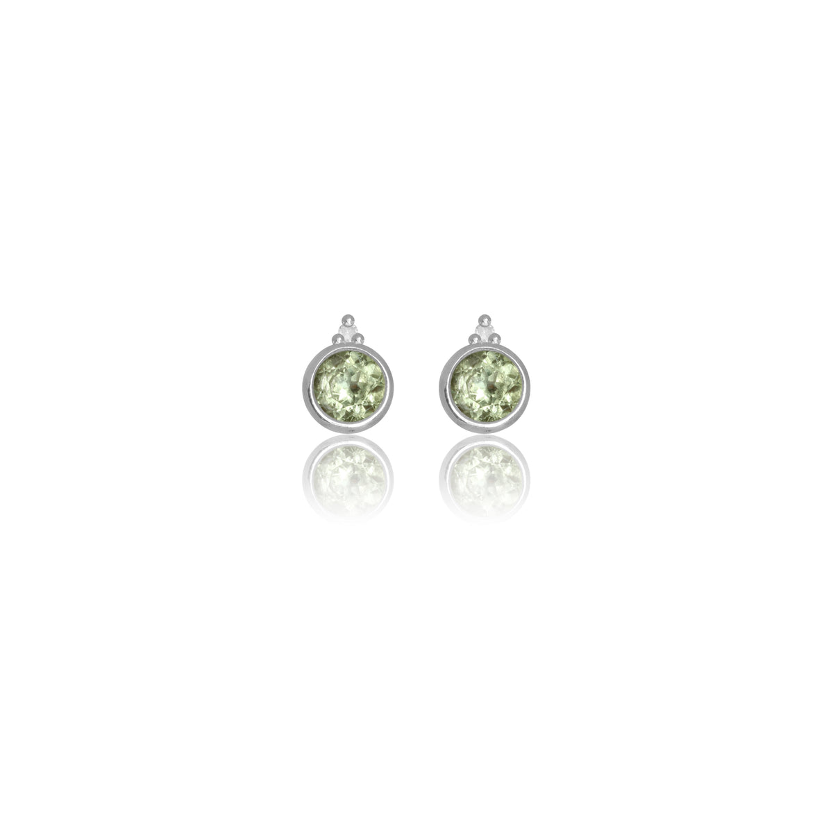 NATURAL PERIDOT AND TWO NATURAL DIAMOND AUGUST EARRINGS SILVER