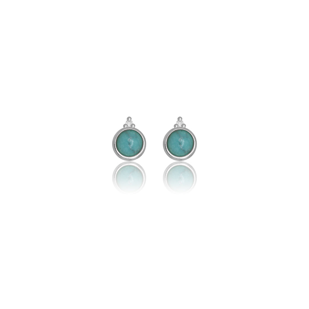 NATURAL TURQUOISE AND TWO NATURAL DIAMOND DECEMBER EARRINGS SILVER