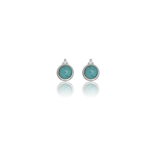 NATURAL TURQUOISE AND TWO NATURAL DIAMOND DECEMBER EARRINGS SILVER