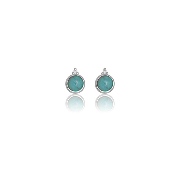 NATURAL TURQUOISE AND TWO NATURAL DIAMOND DECEMBER EARRINGS SILVER