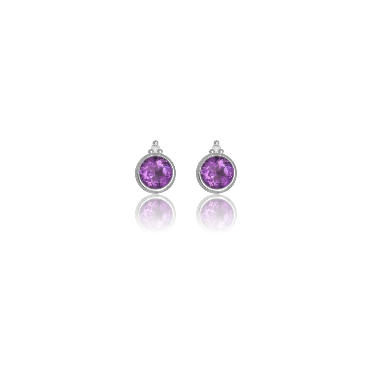 NATURAL AMETHYST AND TWO NATURAL DIAMOND FEBRUARY EARRINGS SILVER