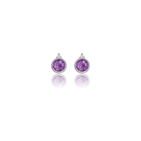 NATURAL AMETHYST AND TWO NATURAL DIAMOND FEBRUARY EARRINGS SILVER