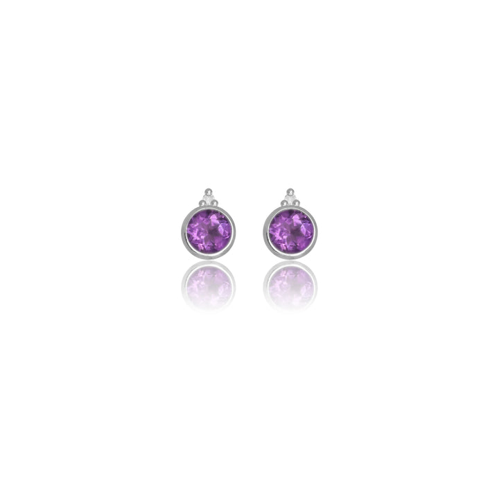 NATURAL AMETHYST AND TWO NATURAL DIAMOND FEBRUARY EARRINGS SILVER
