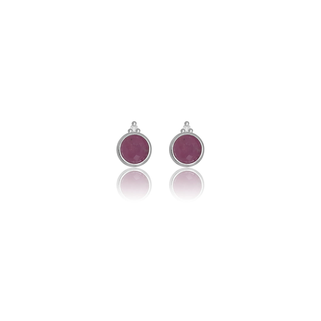 NATURAL RUBY AND TWO NATURAL DIAMOND JULY EARRINGS SILVER