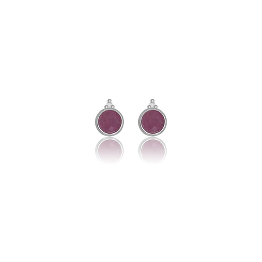 NATURAL RUBY AND TWO NATURAL DIAMOND JULY EARRINGS SILVER