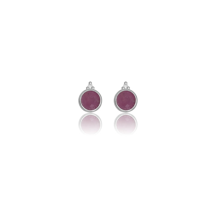 NATURAL RUBY AND TWO NATURAL DIAMOND JULY EARRINGS SILVER