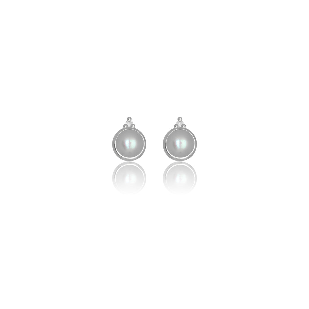 FRESHWATER PEARL AND TWO NATURAL DIAMOND JUNE EARRINGS SILVER