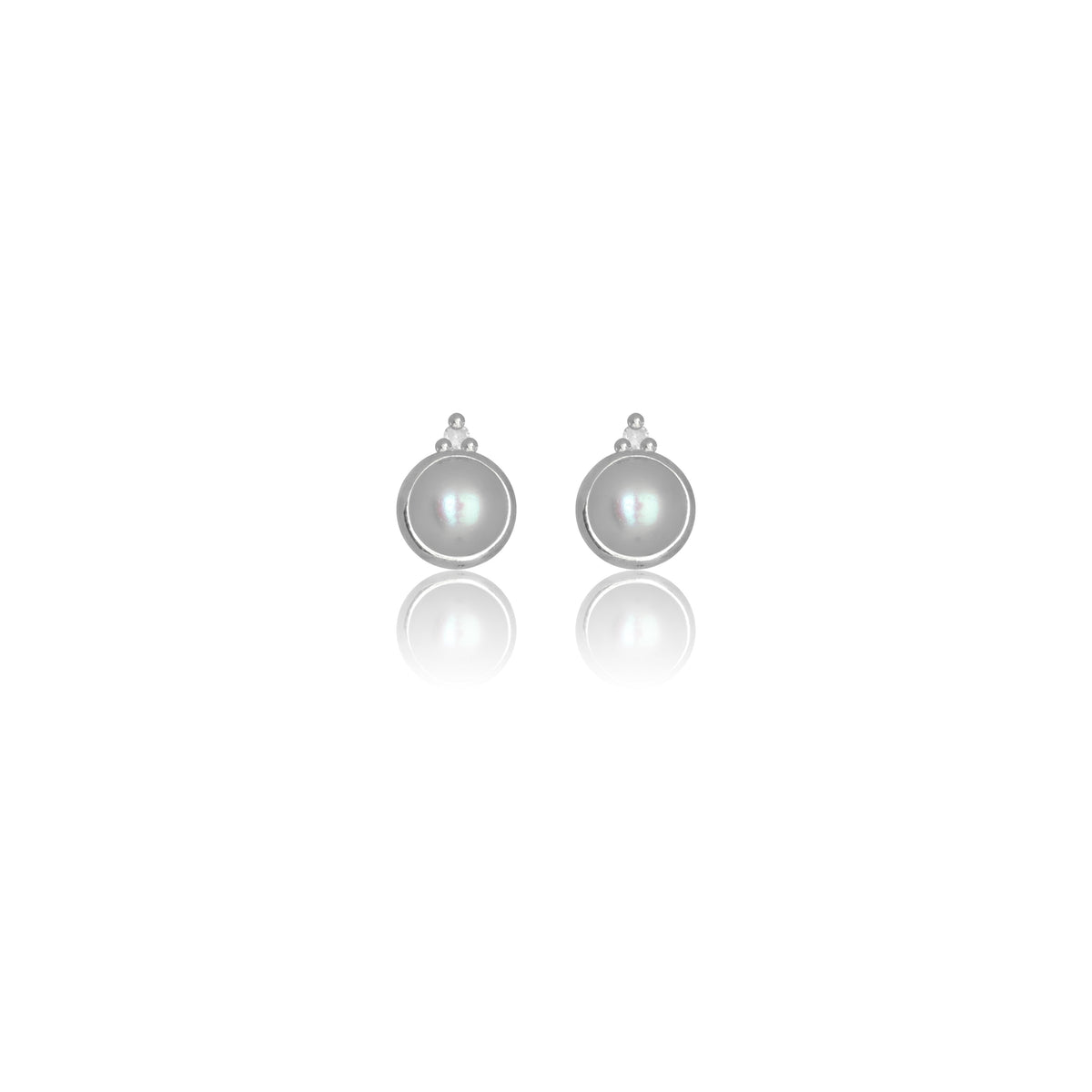 FRESHWATER PEARL AND TWO NATURAL DIAMOND JUNE EARRINGS SILVER
