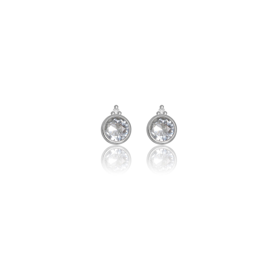 NATURAL AQUAMARINE AND TWO NATURAL DIAMOND MARCH EARRINGS SILVER