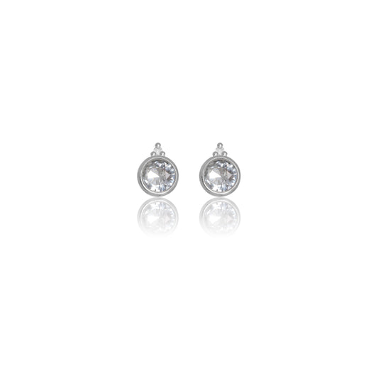 NATURAL AQUAMARINE AND TWO NATURAL DIAMOND MARCH EARRINGS SILVER