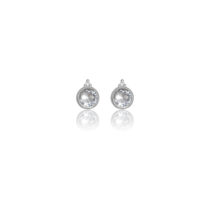 NATURAL AQUAMARINE AND TWO NATURAL DIAMOND MARCH EARRINGS SILVER