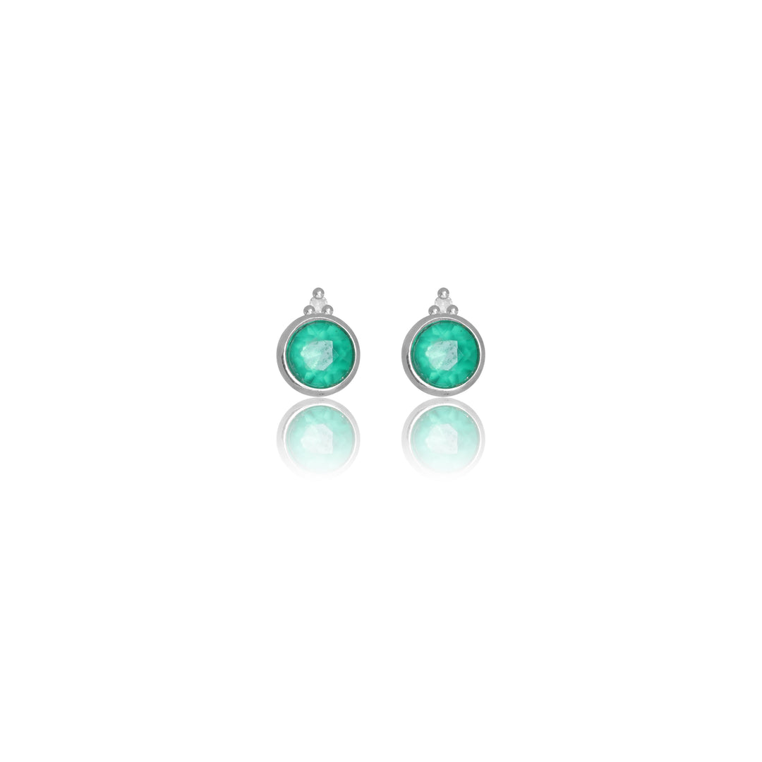 NATURAL GREEN AGATE AND TWO NATURAL DIAMOND MAY EARRINGS SILVER