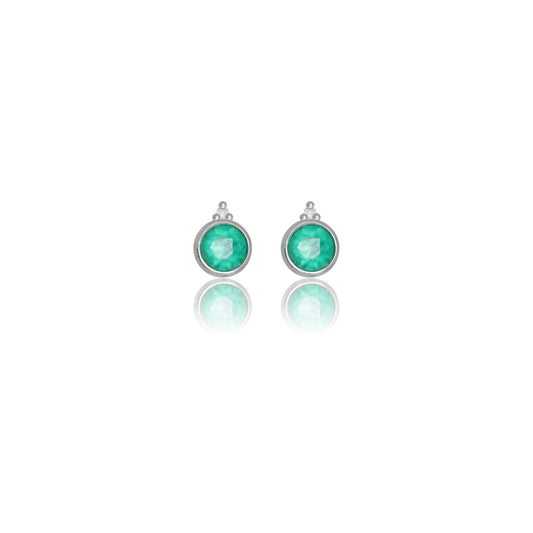 NATURAL GREEN AGATE AND TWO NATURAL DIAMOND MAY EARRINGS SILVER