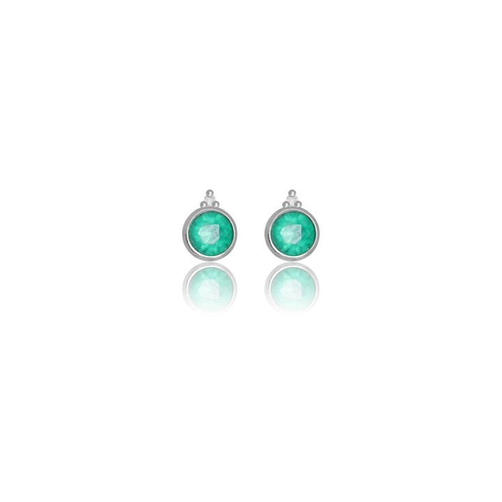 NATURAL GREEN AGATE AND TWO NATURAL DIAMOND MAY EARRINGS SILVER