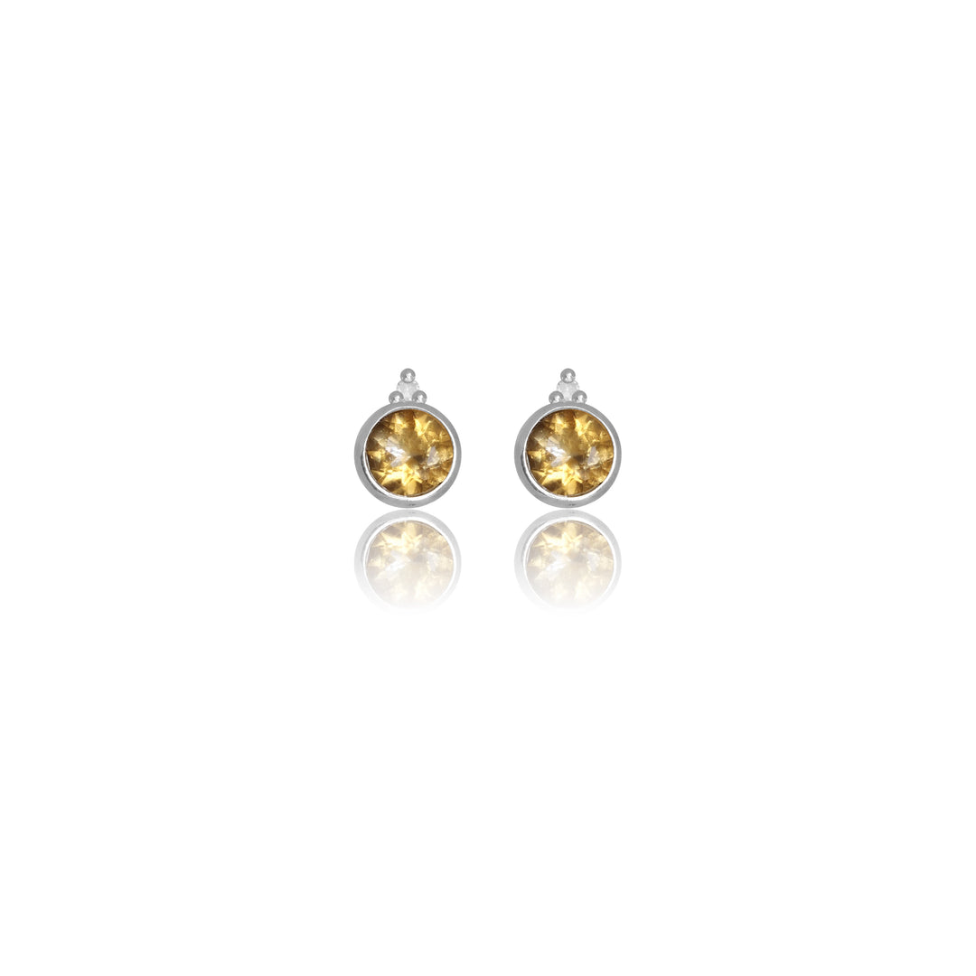 NATURAL CITRINE AND TWO NATURAL DIAMOND NOVEMBER EARRINGS SILVER