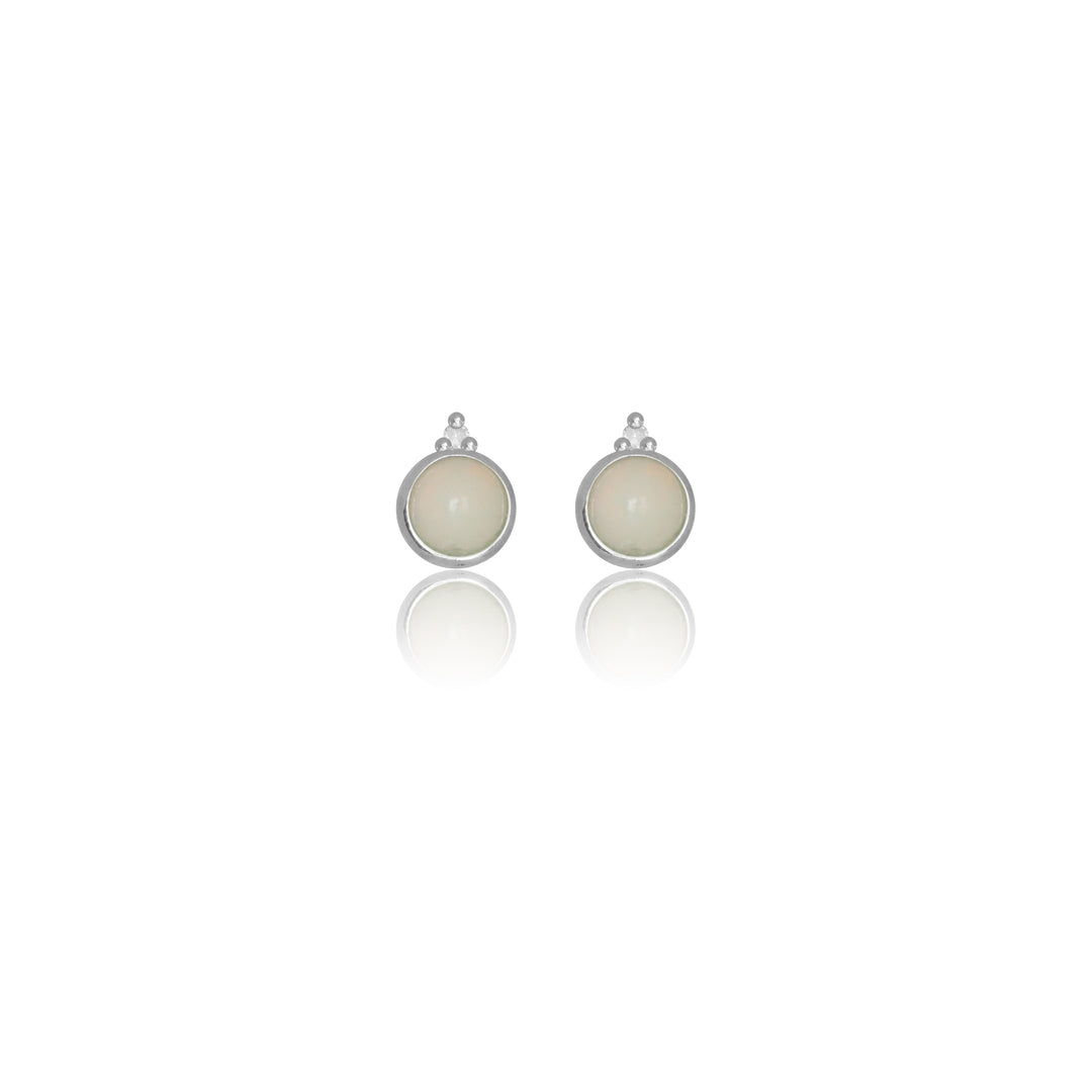 NATURAL OPAL AND TWO NATURAL DIAMOND OCTOBER EARRINGS SILVER
