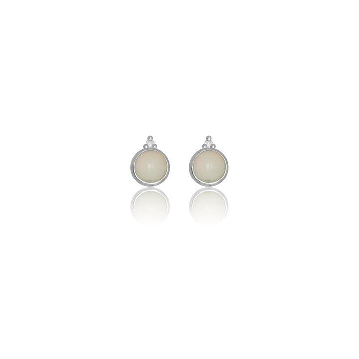 NATURAL OPAL AND TWO NATURAL DIAMOND OCTOBER EARRINGS SILVER